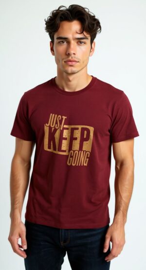 Bordo “Just Keep Going” Baskılı Tişört